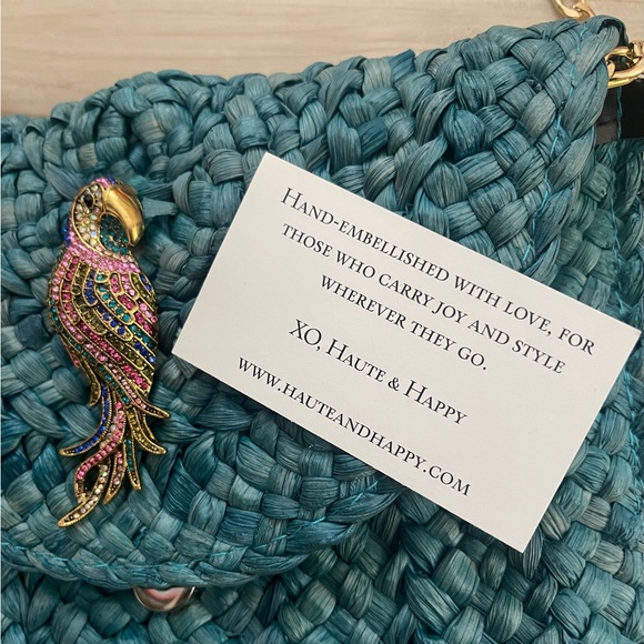Haute Hippie Teal Woven Clutch with Gold Chain - Picture 4 of 5